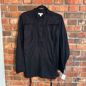 NWT Charter Club womens textured ruffle popover tunic top black 12
